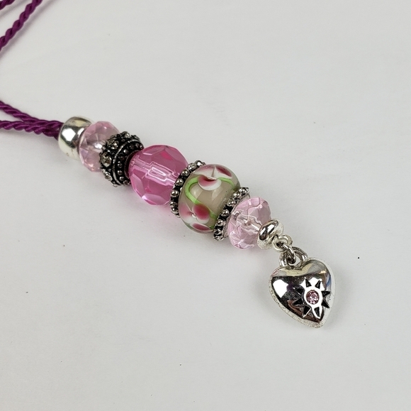 SAQ Handmade Glass Bead Heart Necklace Satin Cord Lanyard Valentine's Day - Picture 6 of 10
